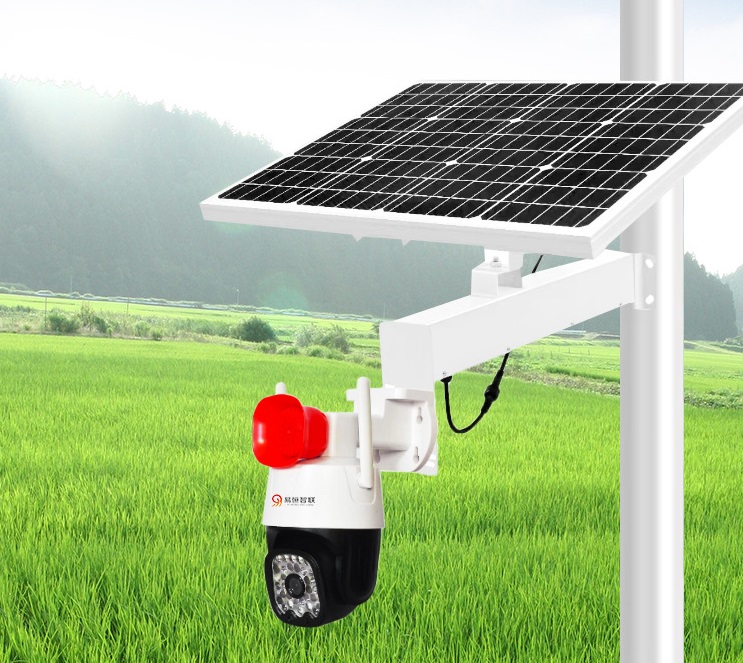 (image for) AI camera with siren strobe app monitor solar power